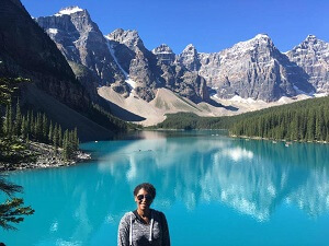 Posing at Moraine Lake, Canada - Stunning Turquoise Waters